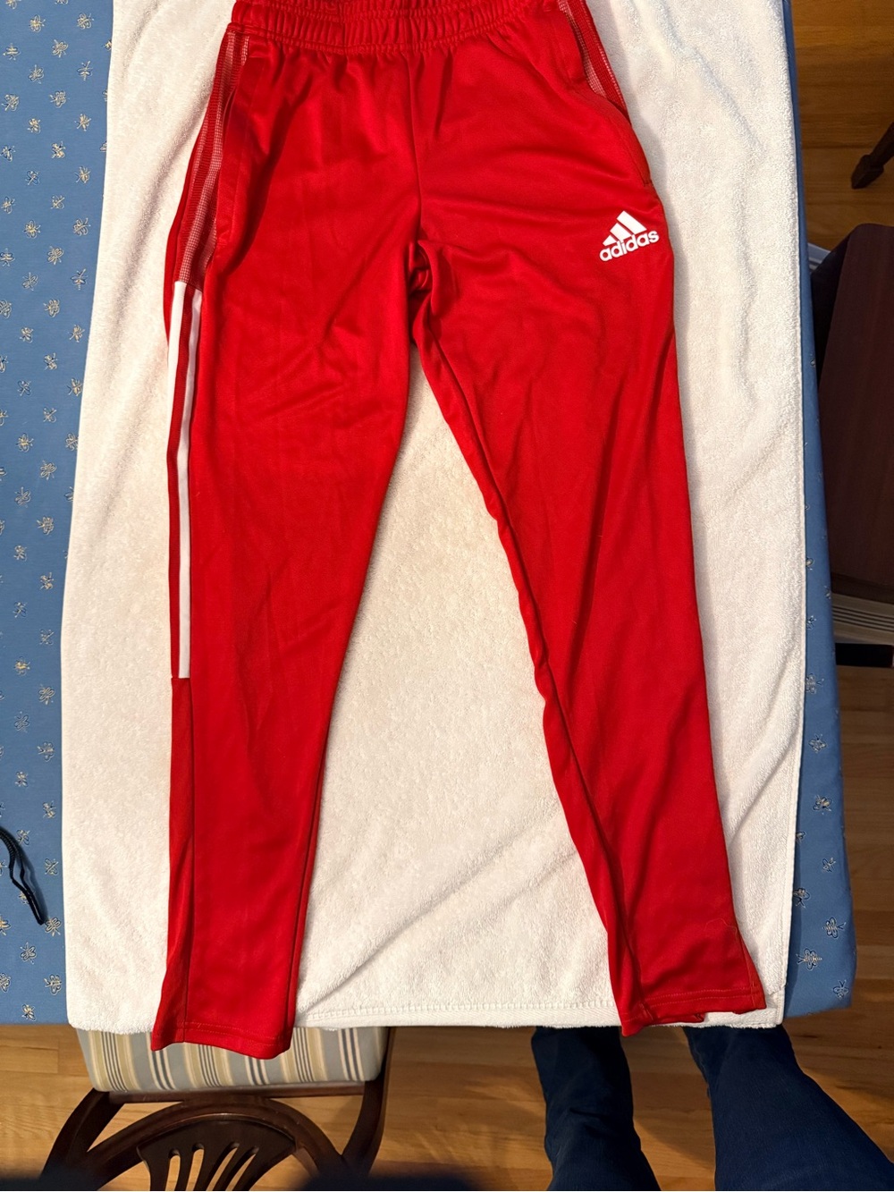 Adidas Red 3 Stripe Track Pants Men’s Small Estimated
